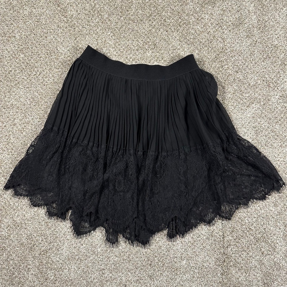 Forever 21 Black Skirt with Pleated Lace Trim‎